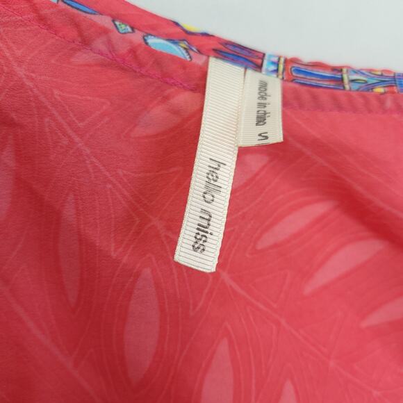 Hello Miss Short Dress One Shoulder Pattern Women S Coral MultiColor Blue Beachy - Picture 4 of 8